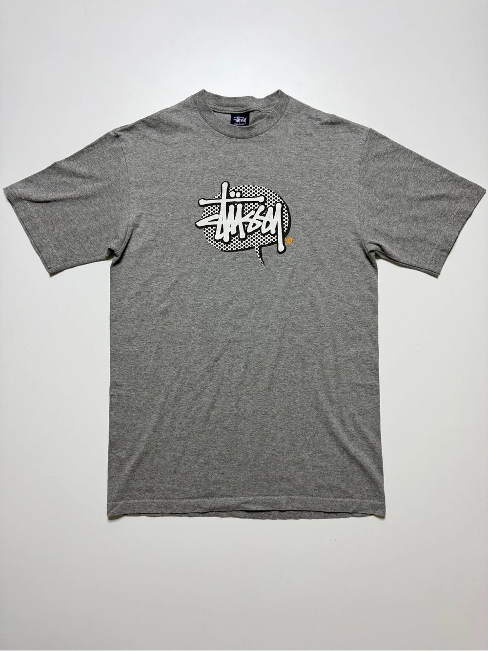 Vintage Stussy Logo Short Sleeve T-Shirt Mens Medium Gray Orange Y2K Surf - Picture 1 of 6